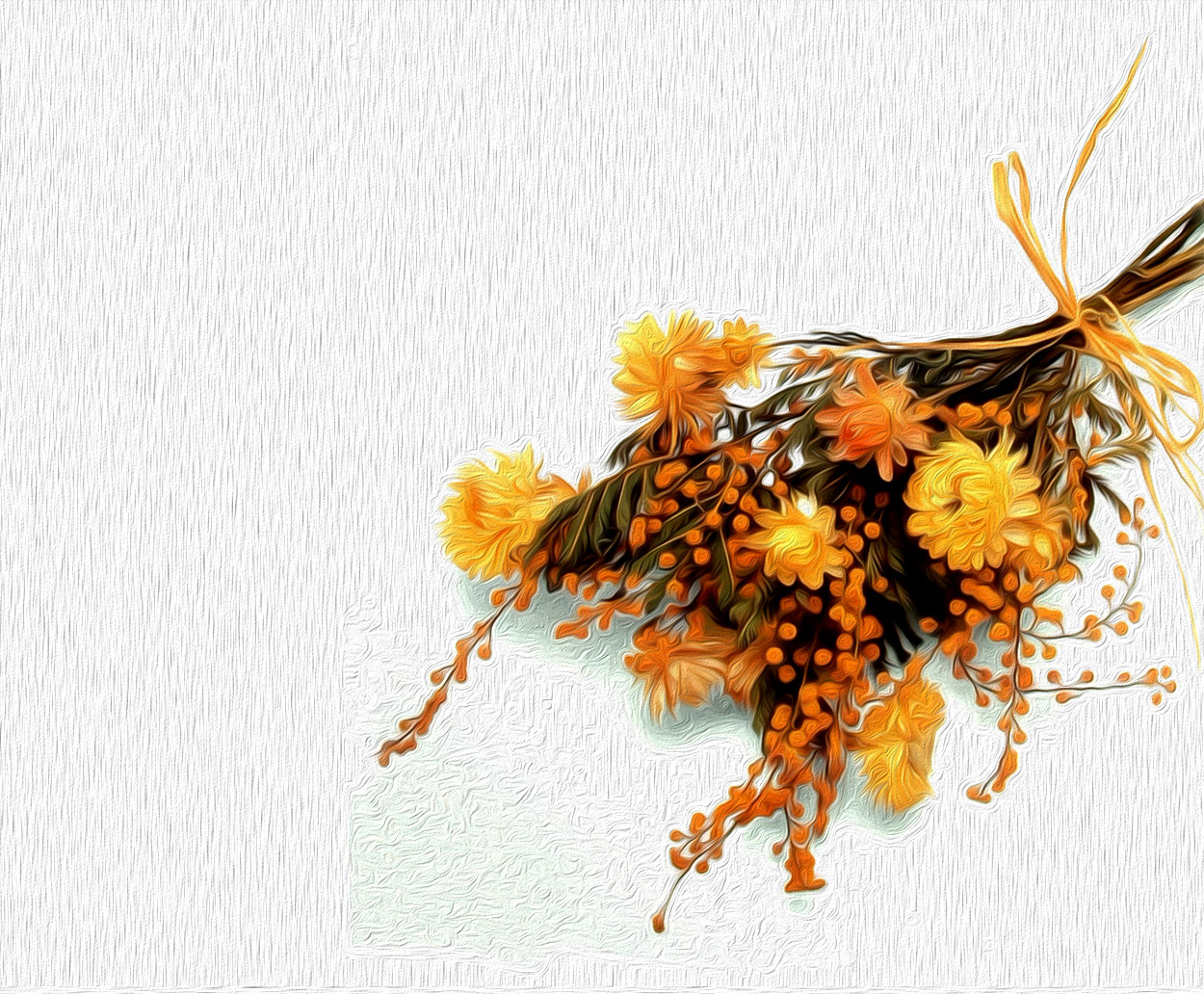 Ilustración pintura digital con unas flores secas Ramo de flores secas amarillas