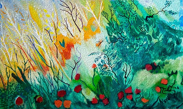 Pintura de las plantas salvajes, composición fauvista y expresionista Ilustración gratis - Naturaleza, campo y flores