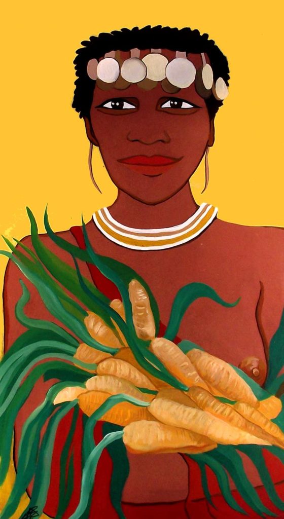 Mujer africana con verduras mujer africana ilustración pintura acrílico