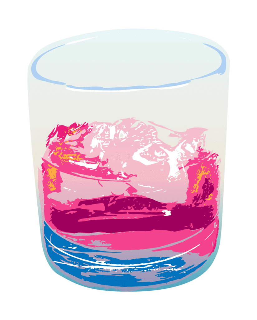 Un vaso de whisky con hielo wiski diseño gráfico