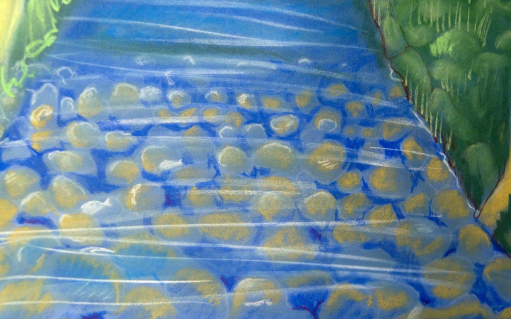 Detalle piedras en el río, pintura pastel de Cristina Alejos piedras en e l río pintura pastel