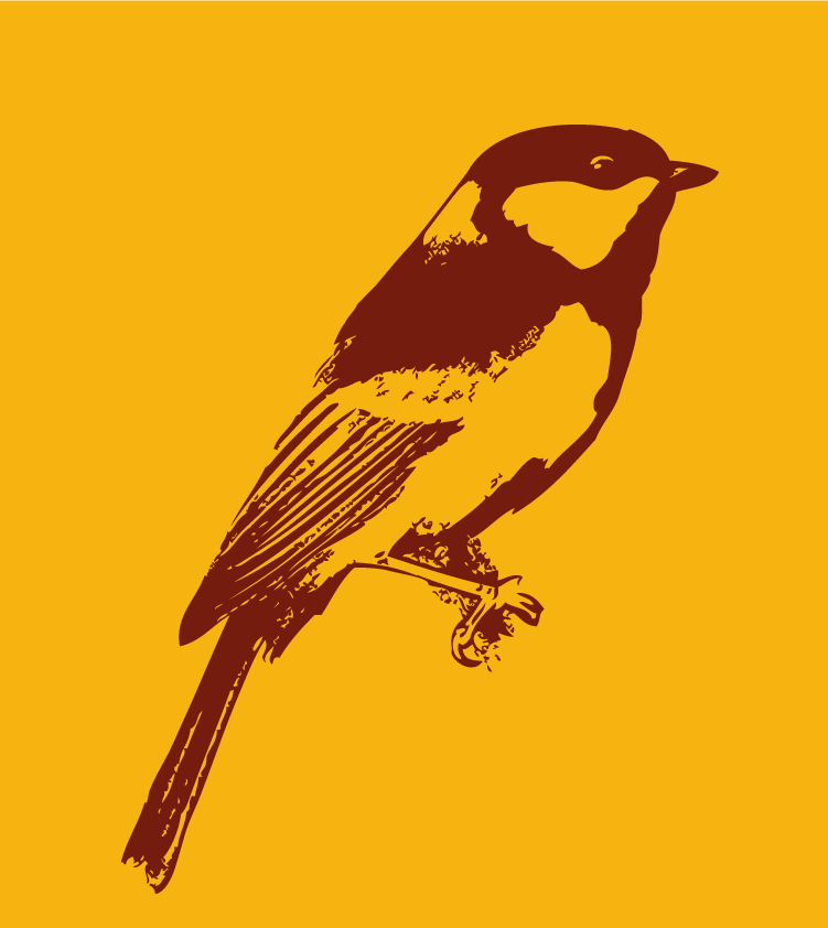 Ilustración en tonos amarillos con la silueta del pájaro Cabernero común Ilustración pájaro Cabernero común