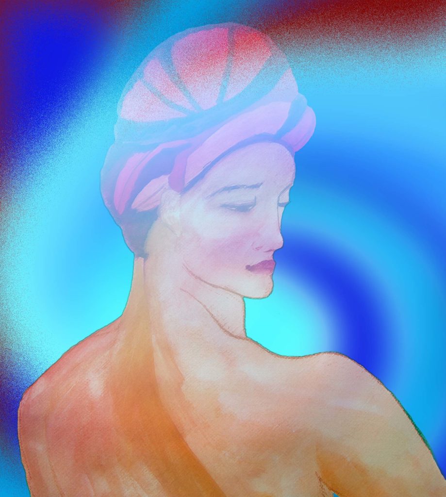 Ilustración en azules del Hombre con turbante Hombre del turbante