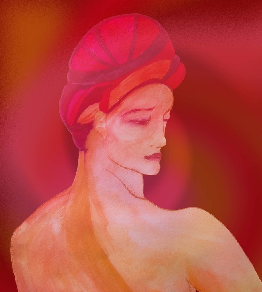 Ilustración en rojos del Hombre con turbante Pintura Hombre con turbante