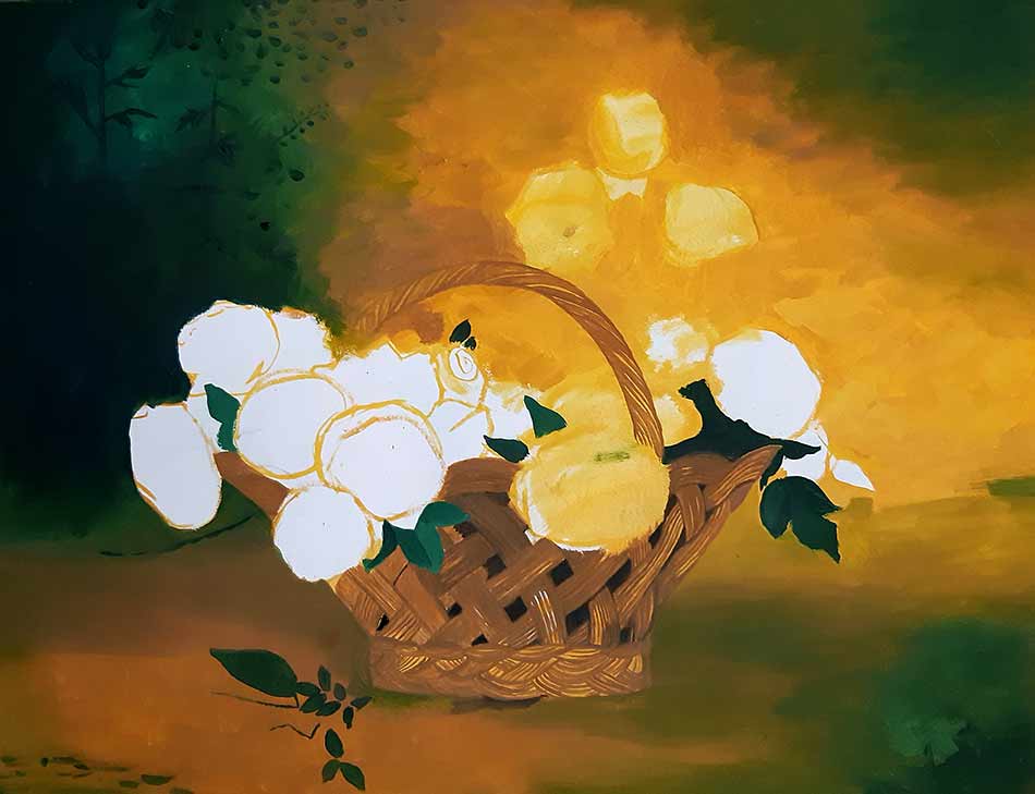 pintar una cesta con flores dibujo base