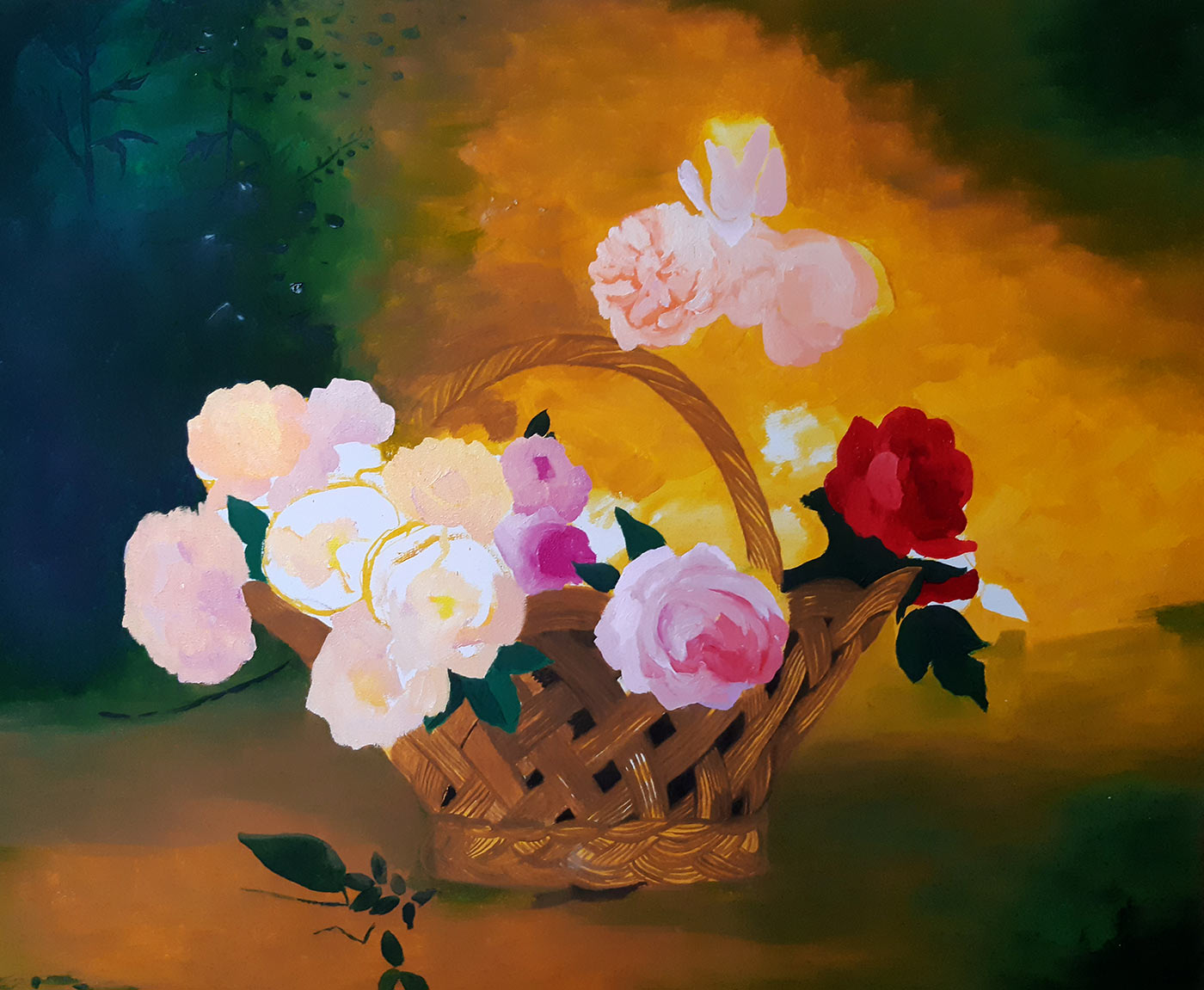 pintar una cesta con flores colores